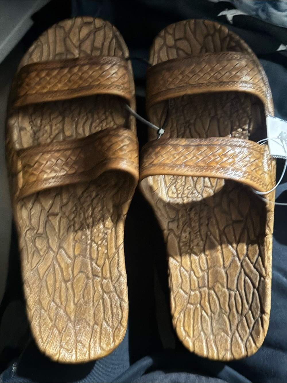 Jesus Brown Textured Slide Sandals